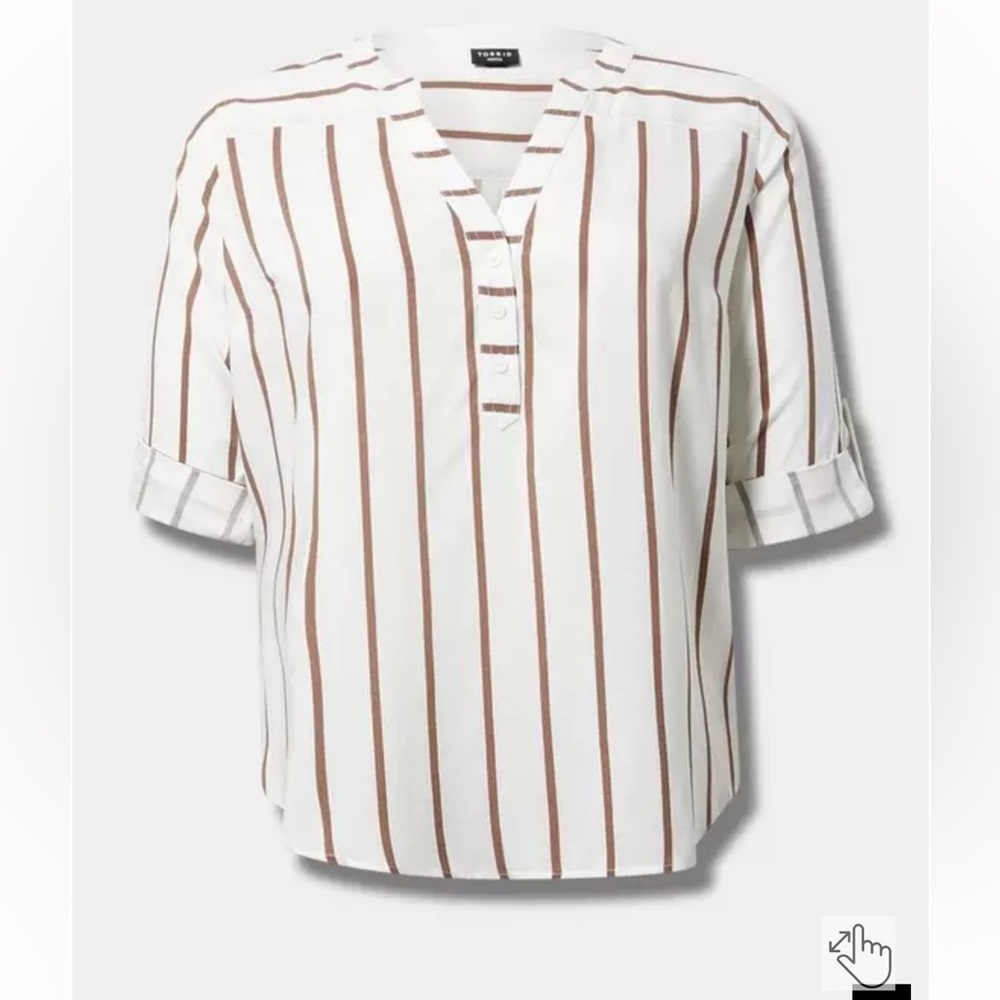 Torrid Size 0- Harper Striped 3/4 Sleeve Top - White and Brown - Picture 3 of 8